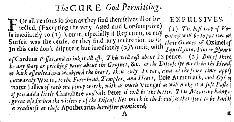 Excerpt from Thomas Cocke's 1665 pamphlet Advice for the Poor by Way of Cure & Caution